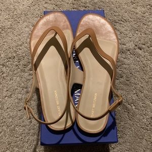 Stuart Weitzman, Align Slingback Flat Sandal, Almond Color, US 9